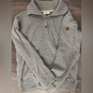 Fjallraven Ovik 100% Wool Collared Sweater Womens Sz XL Gray Knit